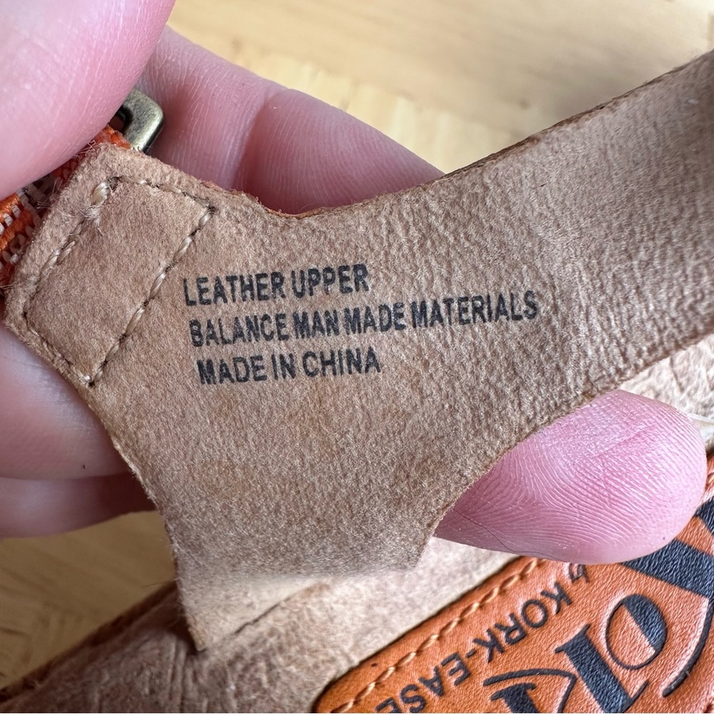 Women's Orange Leather Cork Wedge Sandals - Picture 5 of 9